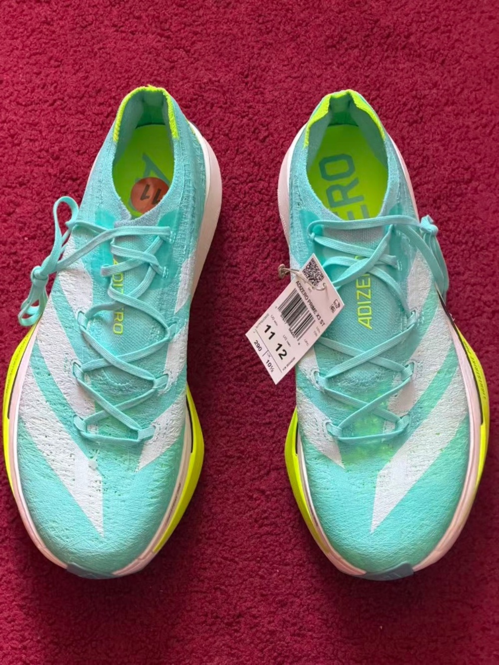 Adidas Adizero Prime X 3.0 Strung 'Flash Aqua Lucid Lemon' Mens Size 11